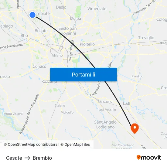 Cesate to Brembio map