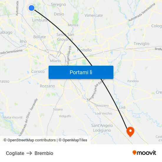 Cogliate to Brembio map