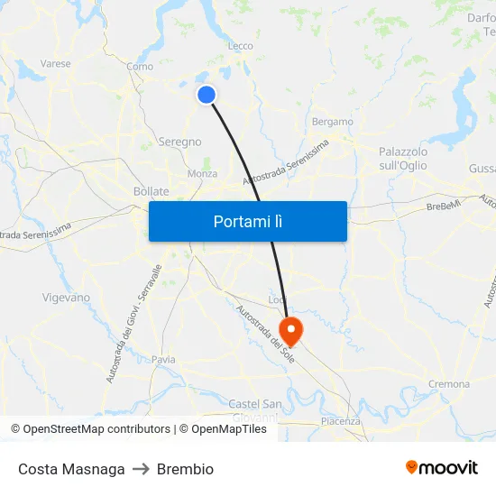 Costa Masnaga to Brembio map