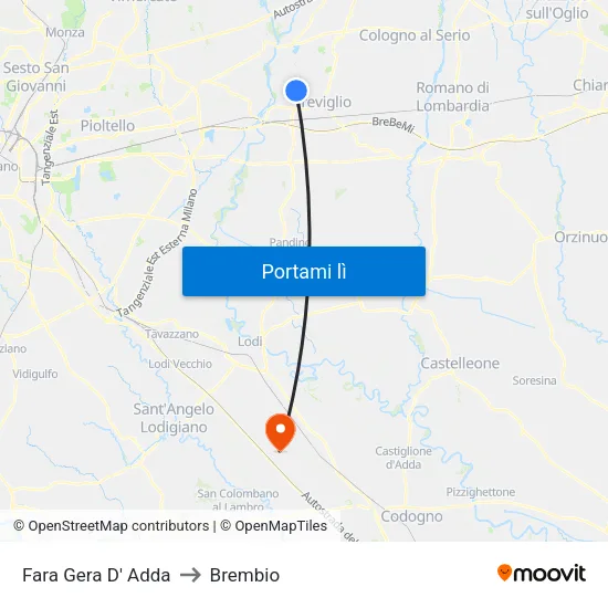 Fara Gera D' Adda to Brembio map