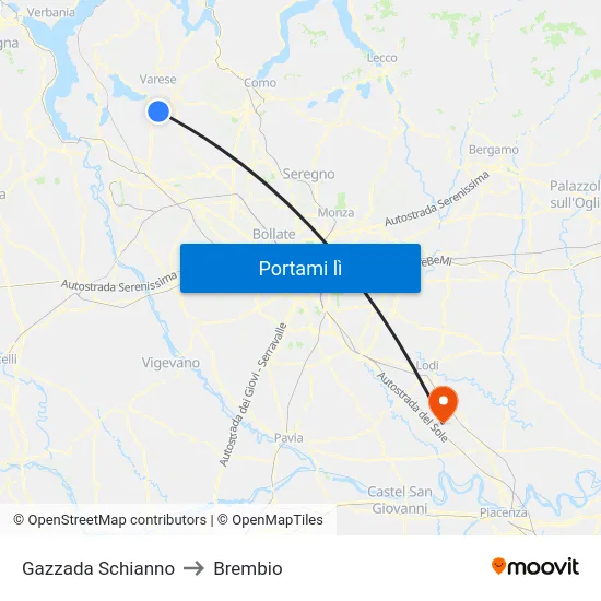 Gazzada Schianno to Brembio map