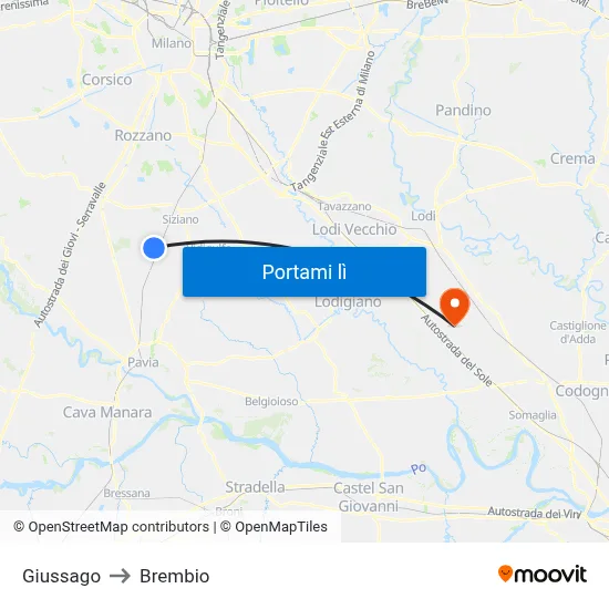 Giussago to Brembio map