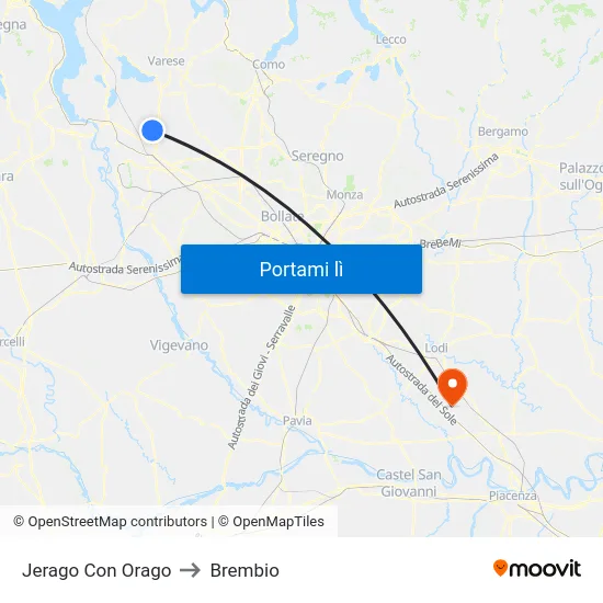 Jerago Con Orago to Brembio map