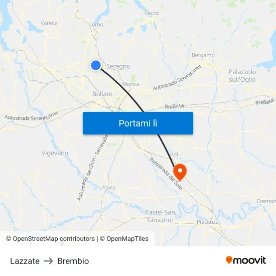 Lazzate to Brembio map