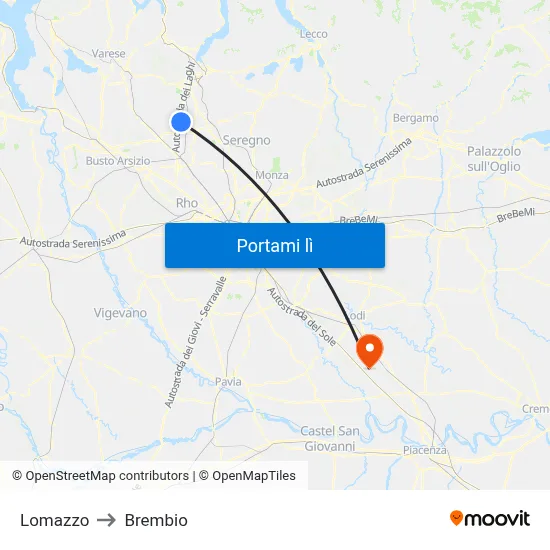 Lomazzo to Brembio map