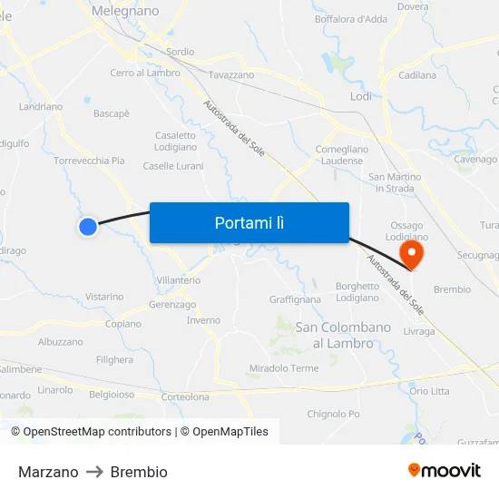 Marzano to Brembio map