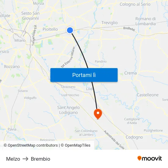 Melzo to Brembio map