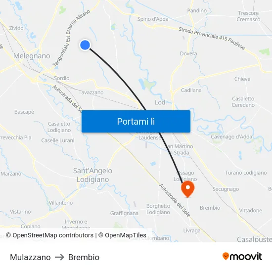 Mulazzano to Brembio map