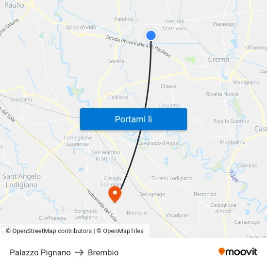 Palazzo Pignano to Brembio map