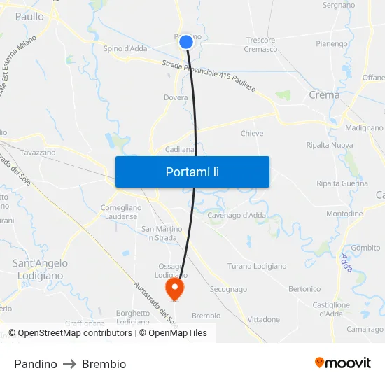Pandino to Brembio map