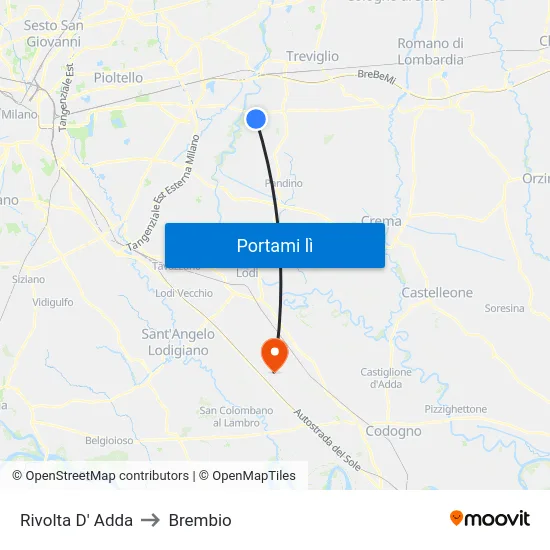 Rivolta D' Adda to Brembio map