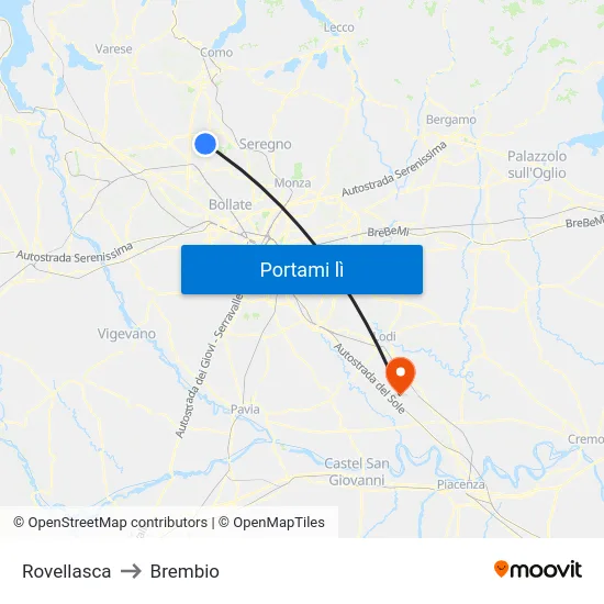 Rovellasca to Brembio map