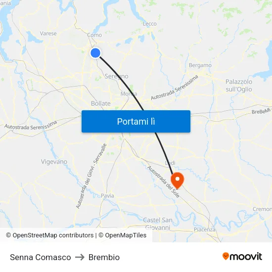 Senna Comasco to Brembio map