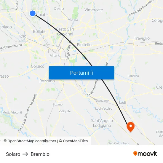 Solaro to Brembio map