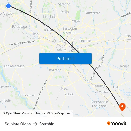 Solbiate Olona to Brembio map