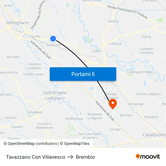 Tavazzano Con Villavesco to Brembio map