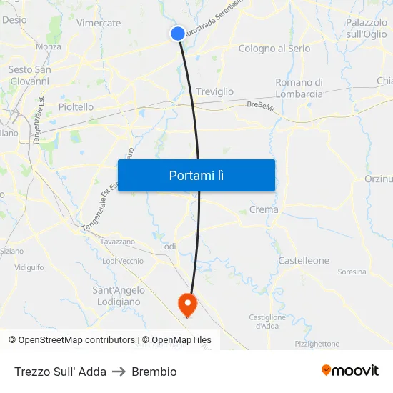 Trezzo Sull' Adda to Brembio map