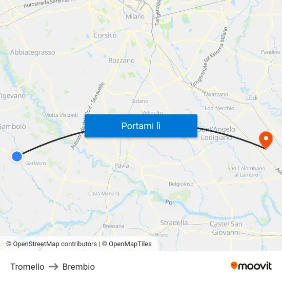 Tromello to Brembio map