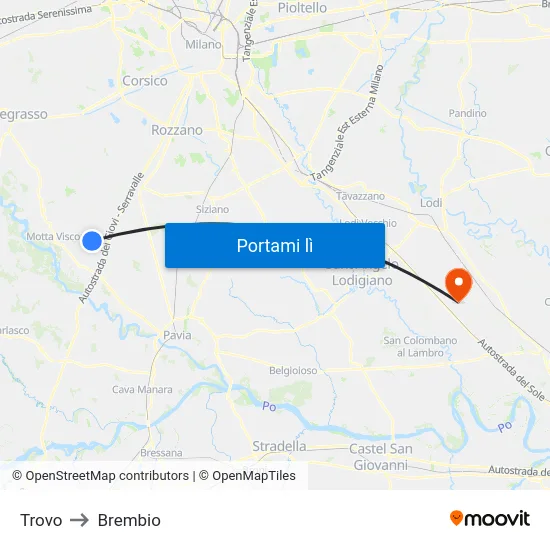 Trovo to Brembio map