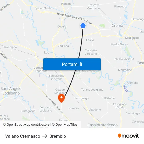 Vaiano Cremasco to Brembio map