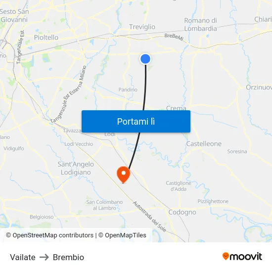 Vailate to Brembio map