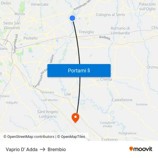 Vaprio D' Adda to Brembio map