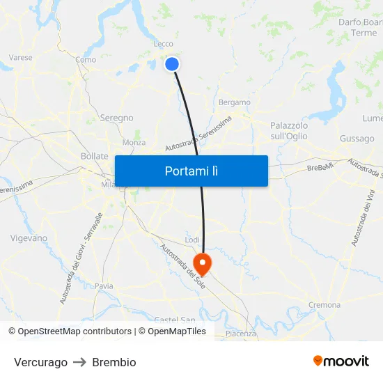 Vercurago to Brembio map