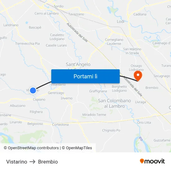 Vistarino to Brembio map