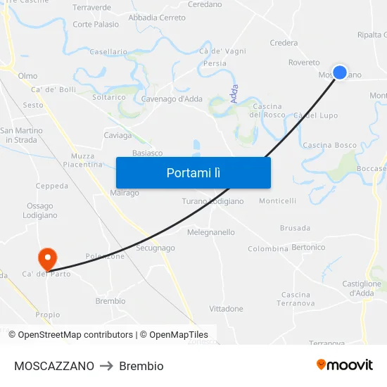 MOSCAZZANO to Brembio map