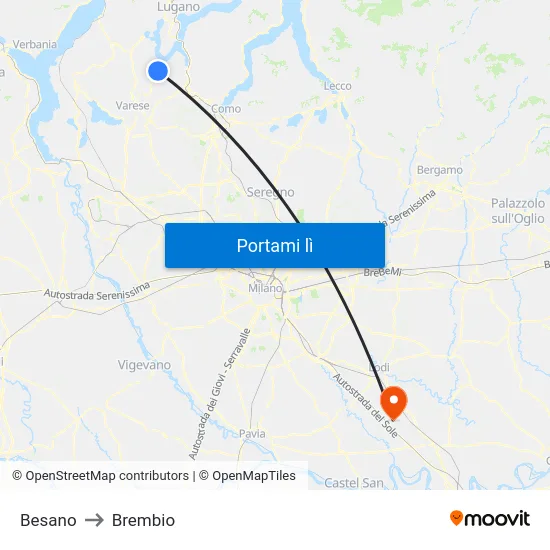 Besano to Brembio map