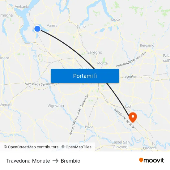 Travedona-Monate to Brembio map