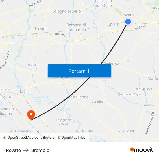 Rovato to Brembio map