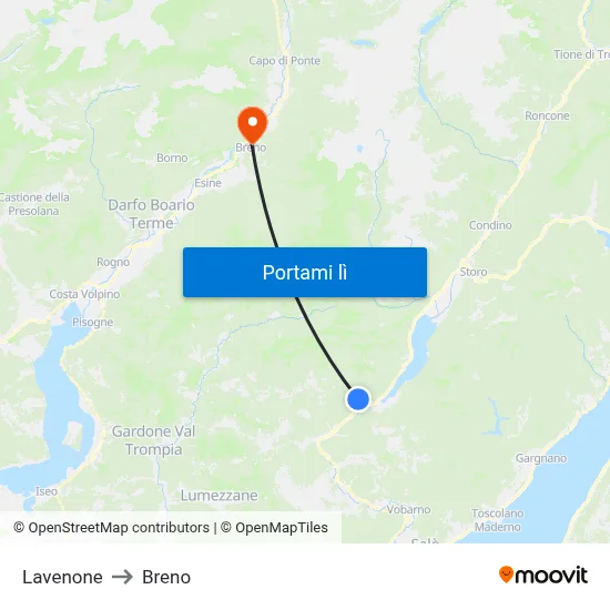 Lavenone to Breno map