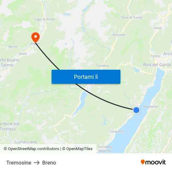 Tremosine to Breno map