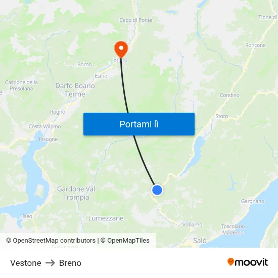 Vestone to Breno map