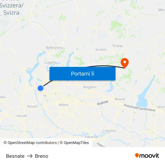 Besnate to Breno map