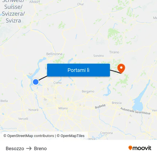 Besozzo to Breno map