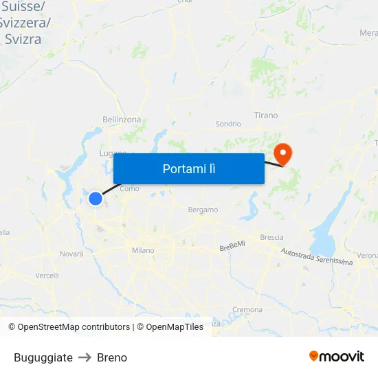 Buguggiate to Breno map