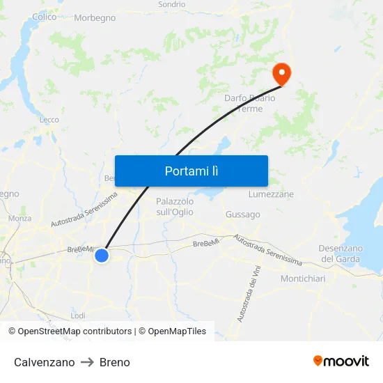 Calvenzano to Breno map