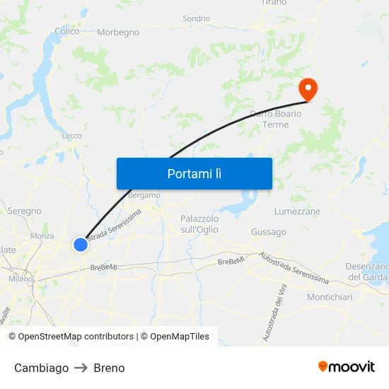 Cambiago to Breno map