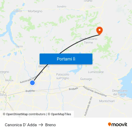 Canonica D' Adda to Breno map