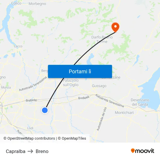 Capralba to Breno map