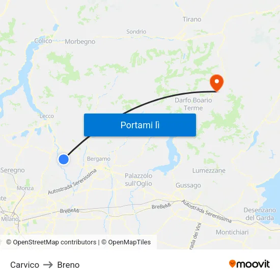 Carvico to Breno map