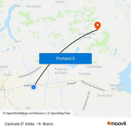 Casirate D' Adda to Breno map