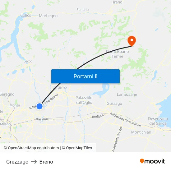 Grezzago to Breno map