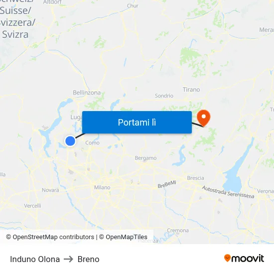 Induno Olona to Breno map