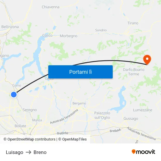 Luisago to Breno map