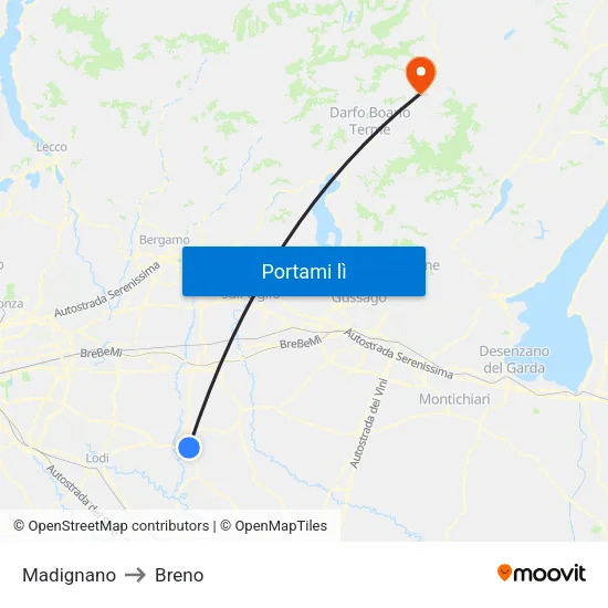 Madignano to Breno map