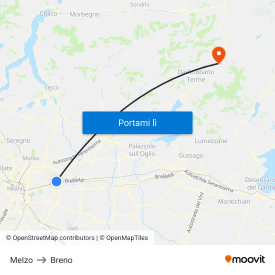 Melzo to Breno map