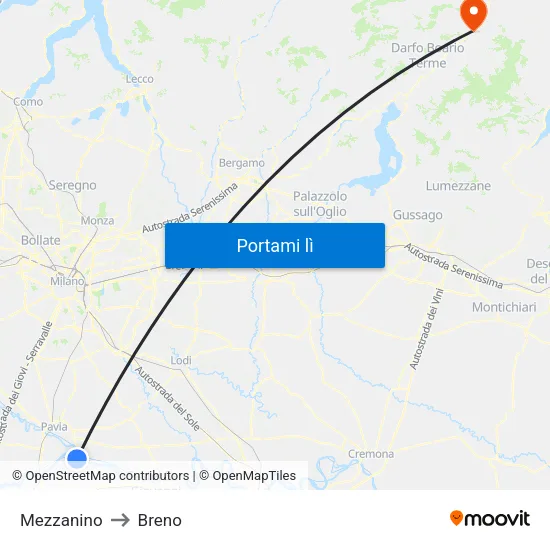 Mezzanino to Breno map
